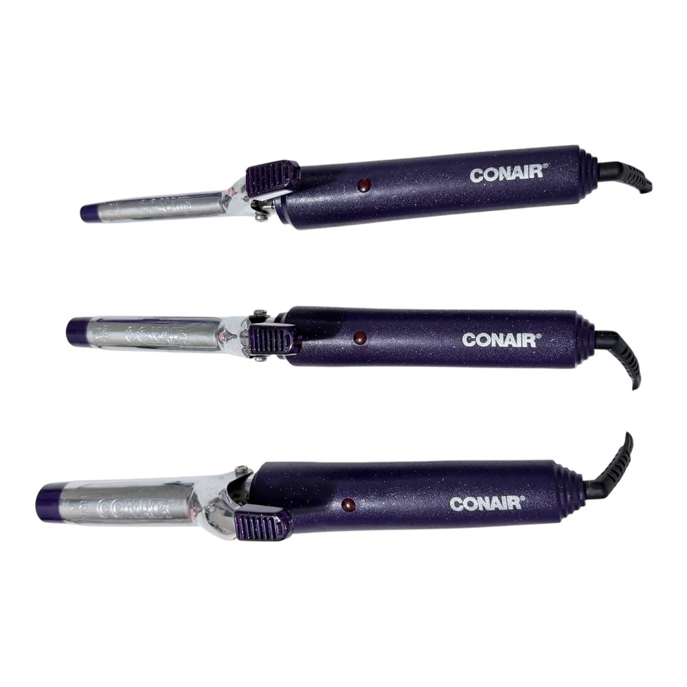 Conair Curling Iron Set 1/2 3/4 1 Inch Hair Styling Purple Glitter Chrome Retro